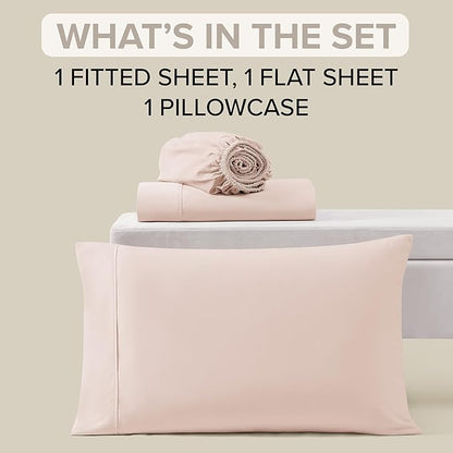 UGG Hedi Twin XL Sheet Set 3-Piece Luxury Cooling Sheets Deep Pockets Premium Bedding with 1 Pillow Sham Hypoallergenic Machine Washable Soft Lightweight Bed Set for Dorm, Twin XL, Shell Light Pink
