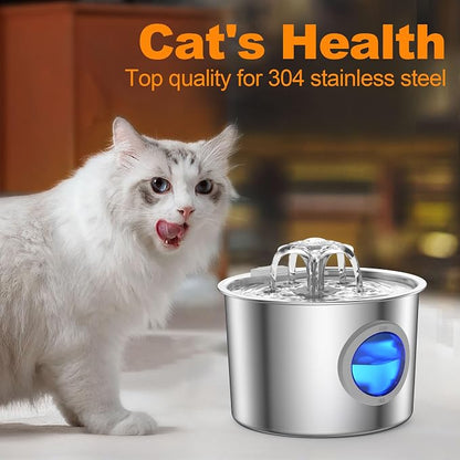 Cat Water Fountain Advanced 304 Stainless Steel 2.2L/74oz with 3-Pack Replaceable Filters, Detachable Tank, Easy to Clean, Automatic Pet Fountain Quiet Cats Water Dispenser, Dogs