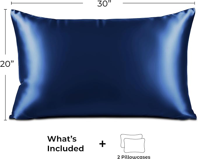 Pure Bedding Satin Pillowcase 2 Pack - Queen Size (20"x30", Navy) - Silky Pillow Cases for Hair and Skin - Satin Pillow Covers with Envelope Closure - Extra Soft Premium Microfiber