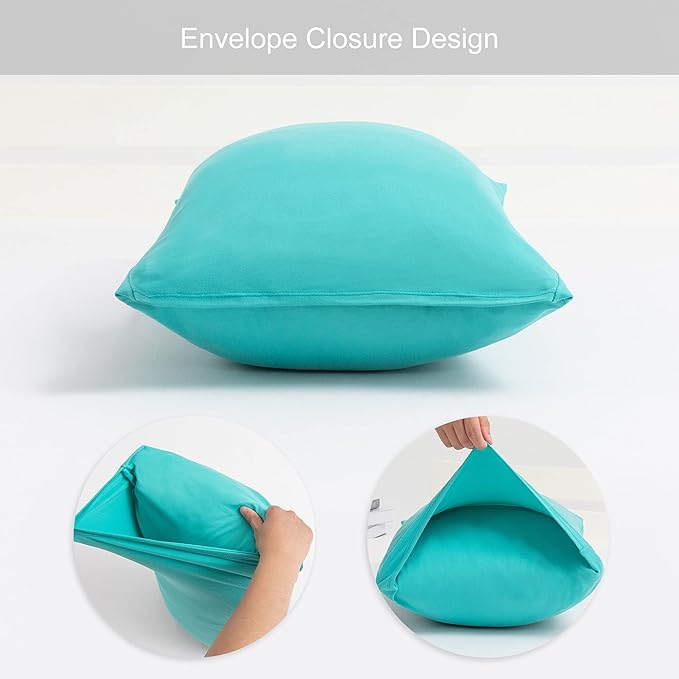 2-Pack Stretch Pillow Cases - Jersey Knit & Envelope Closure Pillowcases with Ultra Soft T-Shirt Like Polyester Blend - Suitable for Queen or Standard Size Set of 2, Aqua