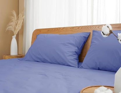 Pillow Cases, King Size Cotton Percale Weave Pillowcases, Pre-Shrunk Breathable and Hypoallergenic Pillowcases, Set of 2 (2 Piece King 20 Inch x 40 Inch, Purplish Blue)