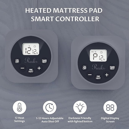 King Size Electric Heated Mattress Pad - Bed Warmer with Memory & Preheat Functions, 12 Heat Settings Dual Control for 1-12 Hours Auto Off, Lighted Button