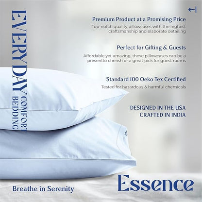 Mayfair Linen 100% Organic Cotton Percale Pillow Cases Queen/Standard Size Set of 2 - Percale Pillowcovers Standard/Queen (Light Blue), Soft Cooling Pillow Case for Sleeping, Cotton Pillowcases