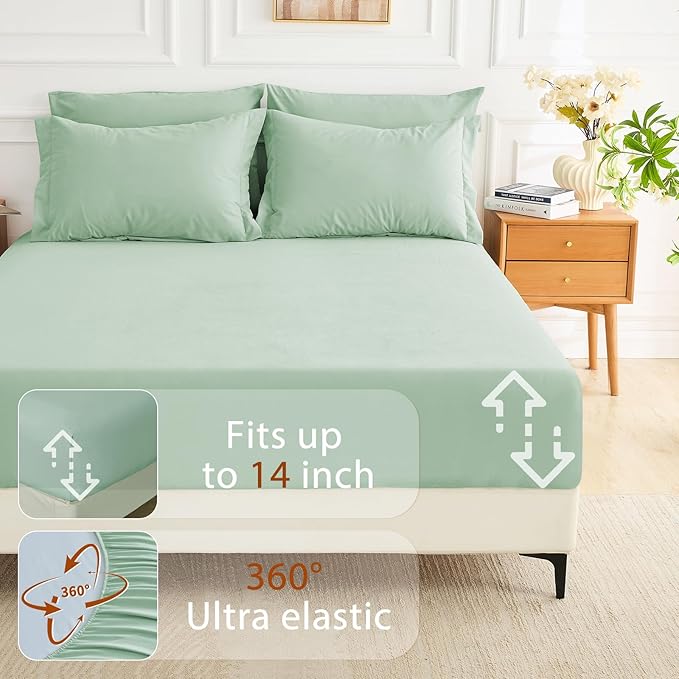 MUXHOMO 5 Pieces Twin Comforter Set, Soft Bed in a Bag Twin Size, All Season Bedding Set with Comforter, Flat Sheet, Fitted Sheet, Pillowcases & Shams, Sage Green
