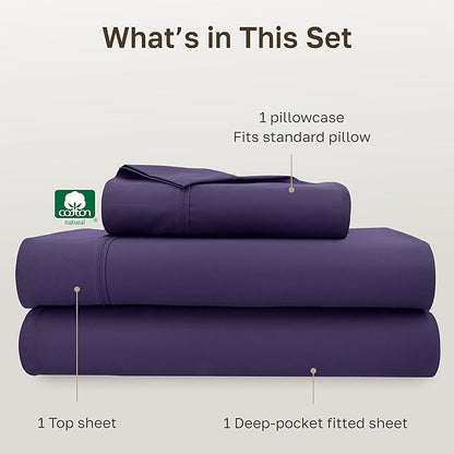 California Design Den Twin XL Sheet Sets - 400 Thread Count Sateen, 100% Cotton Sheets Set, Deep Pockets, and Durable Bedding for Dorm Rooms & Adults - Purple