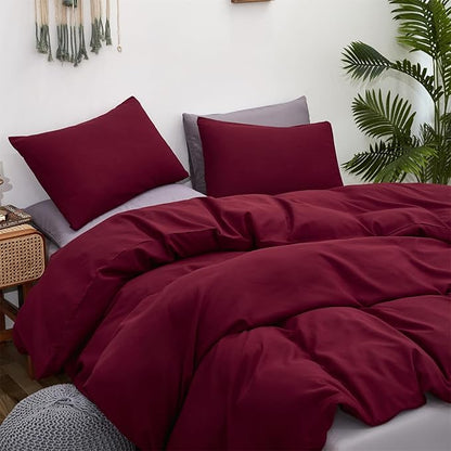 CLOTHKNOW Burgundy Queen Comforer Set 3Pcs Wine Red Bedding Comforer Sets Girls Women Soft Bedding Sets with 2 x Pillow Cases