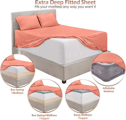 Hearth & Harbor Extra Deep Pocket Sheets - Fits Mattress 18-24 Inches Deep - Extra Deep Pocket Twin Sheets Sets - 4 Piece Twin Size - Misty Rose