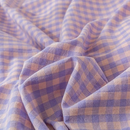 EAVD Purple Gingham Comforter Set Queen Soft Mini Checkered Plaid Bedding Set with 2 Pillowcases Modern Reversible Gingham Bedding Set for Boy Women Men Farmhouse Plaid Comforter Set for All-Season