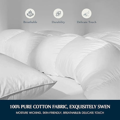 Serta Goose Feather Down Fiber Cotton Comforter Twin Size - 100% Cotton Duvet Insert - Hotel Luxury Hypoallergenic Bedding Comforter Light Warmth 68 x 90 Inch White