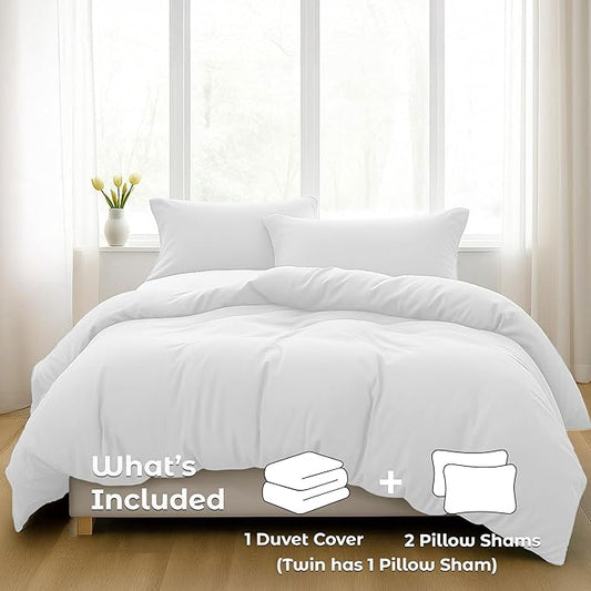 Pure Bedding Duvet Cover Twin/Twin XL Size - 2 Pieces Extra Soft Bedding Set, Includes 1 Twin Duvet Cover 68x90 Inches with Zipper Closure & 1 Pillow Sham, Comforter Not Included, White