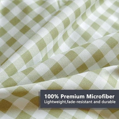 NSNLGSGC Twin Comforter Set, Sage Green Gingham Bedding Sets, Green Grid Bed Comforter 2 Pieces (1 Comforter, 1 Pillowcase)