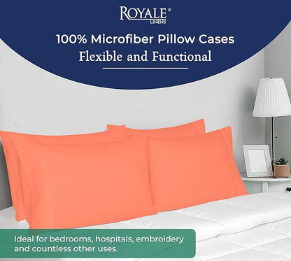 Royale Linens Queen Pillowcase Set of 2 - Bed Pillow Cover - 20" x 30" - Coral Pillowcases - 1800 Brushed Microfiber, Wrinkle & Fade Resistant - Soft & Cozy- Queen Size Pillow Case (Coral)