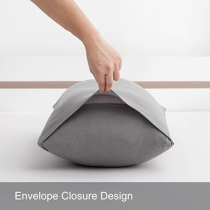 2-Pack Stretch Pillow Cases - Jersey Knit & Envelope Closure Pillowcases with Ultra Soft T-Shirt Like Polyester Blend - Suitable for Queen or Standard Size Set of 2, Light Heather Gray
