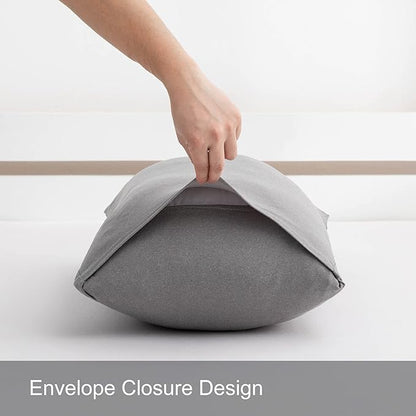 2-Pack Stretch Pillow Cases - Jersey Knit & Envelope Closure Pillowcases with Ultra Soft T-Shirt Like Polyester Blend - Suitable for Queen or Standard Size Set of 2, Light Heather Gray