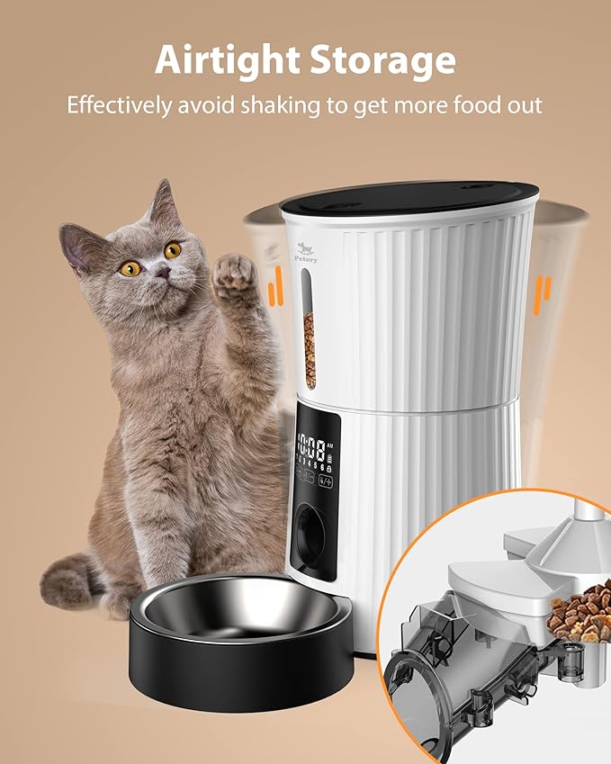 Automatic Cat Feeder - 4L Dry Food Dispenser for Cats and Small Dogs | Timed Cat Feeder, Programmable Portion Control, Up to 6 Meals Daily, Dual Power Supply, 10-Second Voice Recorder