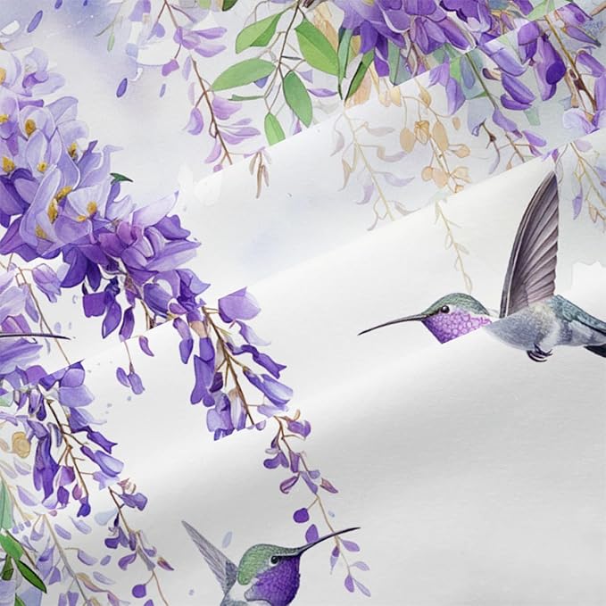 Comforter Set Full Purple Wisteria Bedding Set Hummingbirds Bedding Soft Down Alternative Comforter with 2 Pillowcases, Aesthetic Floral Design