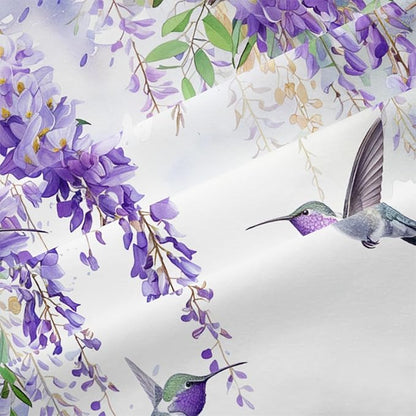 Comforter Set Full Purple Wisteria Bedding Set Hummingbirds Bedding Soft Down Alternative Comforter with 2 Pillowcases, Aesthetic Floral Design