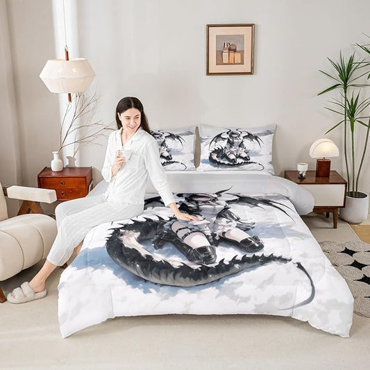 Erosebridal Anime Girl Bedding Set Full Size, Japanese Anime Comforter Set for Kids Girls Teens Women Bedroom, Cartoon Girl Quilt Japanese Animation Sci Fi Style Duvet Insert,2 Pillow Cases