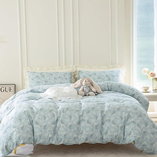 Full Floral Comforter Set - 3 Pieces Soft Bedding Garden Style Blue Botanical Flower Set for All Seasons - 1 Comforter and 2 Pillowcases (Full)