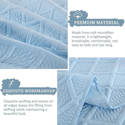Yiran Ash Blue Quilt Set Queen Size, 3 Piece Reversible Bedspreads Bedding Set, Fall Diamond Pattern Coverlet for All Season with 2 Pillow Shams (Full/Queen, 96x90 Inch)