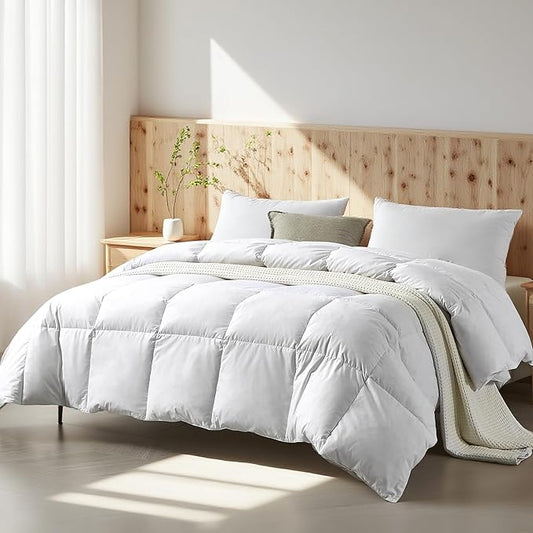 Farm To Home Organic Cotton Feather and Down Comforters Queen Size, 100% Organic Cotton Cover, All Seasons Duvet Insert, 4 Corner Tabs, Naturally Breathable White Bedding Comforters, 90"x90"