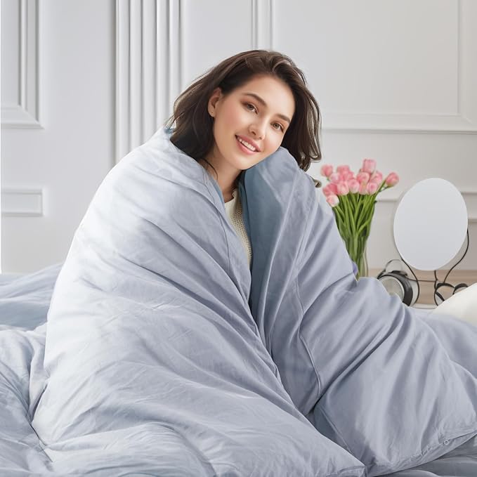 NEXHOME PRO King Duvet Cover Set, 100% Washed Cotton with Linen-Like Texture, Natural Organic, Breathable & Comfortable, Includes Home Bedding Set Cornflower Blue (No Comforter) 10490
