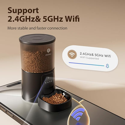 Automatic Cat Feeder with Camera, 5Ghz WiFi APP Control | Auto Pet Feeder for Cats and Small Dog Indoor- Easy to Set and Clean, Dual Power, 1-6 Meals/Day, Timed Precise Feeding