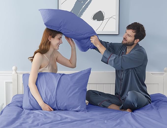Pillow Cases, Standard Queen Size Cotton Percale Weave Pillowcases, Pre-Shrunk Breathable and Hypoallergenic Pillowcases, Set of 2 (2 Piece Standard/Queen 20 Inch x 30 Inch, Purplish Blue)