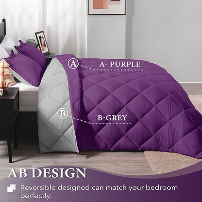 downluxe Twin Comforter Set - Purple and Grey Twin Comforter, Soft Bedding Sets for All Seasons -2 Pieces - 1 Comforter (66"x92") and 1 Pillow Sham(20"x26")