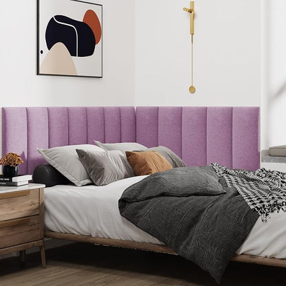 IFNOW Wall Mounted Headboard, Peel and Stick Panels, Dark Pink, King | 3D Soundproof Acoustic Padding, Reusable and Removable Tufted fabric Bed Headboard for bedroom (12 Panels, 10" x 24")