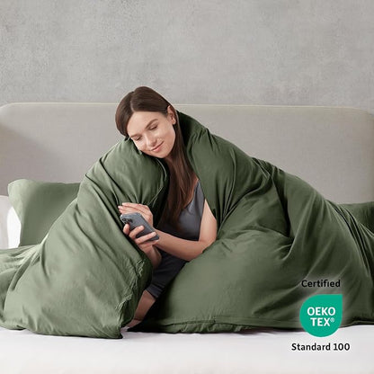 Nestl Twin Duvet Cover Set - Soft Prewashed Olive Green Duvet Cover Twin/Twin XL, 2 Piece, with Zipper Closure, 1 Duvet Cover 68x90 inches and 1 Pillow Sham