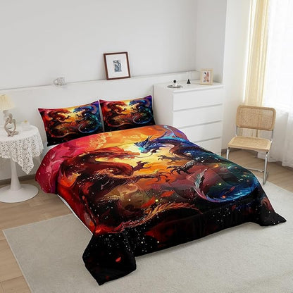 Feelyou Dragon Comforter Set Toddler Size Western Dragon Comforter for Boys Girls Teens Wildlife Bedding Set Wild Animal Duvet Set Room Decor Dark Orange Quilt Set