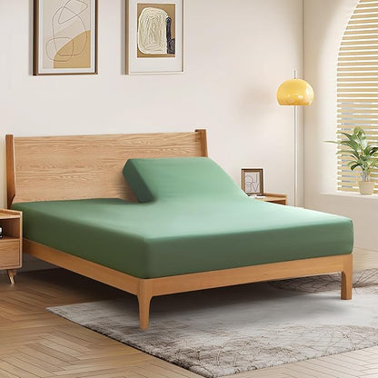 SiinvdaBZX Split Top King Fitted Sheet Only for Adjustable Bed, Ultra-Soft Microfiber 34 Inch Top Split Head Sheets Half Split King Bottom Sheet, Fits 14" -16" Deep Pocket, Green