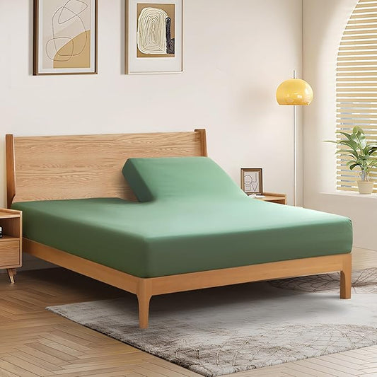 SiinvdaBZX Split Top King Fitted Sheet Only for Adjustable Bed, Ultra-Soft Microfiber 34 Inch Top Split Head Sheets Half Split King Bottom Sheet, Fits 14" -16" Deep Pocket, Green