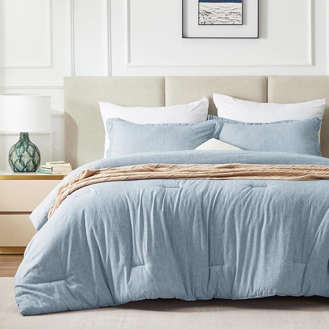 CozyLux California King Comforter Set, 3 Pieces Blue Soft Luxury Cationic Dyeing Cal King Comforter Bedding Set, Breathable Lightweight Bed Sets with 1 Down Alternative Comforter and 2 Pillow Shams