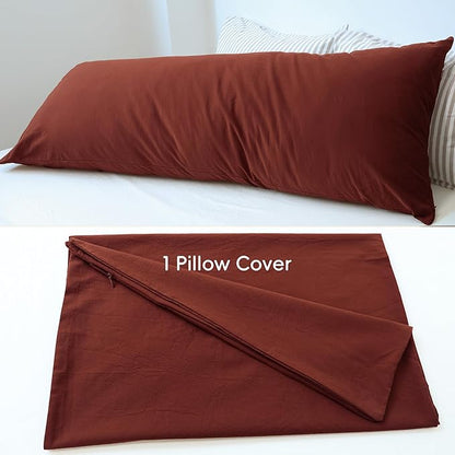 MooMee Body Pillow Cover Pillowcase with Zipper 100% Washed Cotton Linen Like Textured Breathable Durable Soft Comfy (Solid Fired Brick Red, 21”x54”, 1PC)