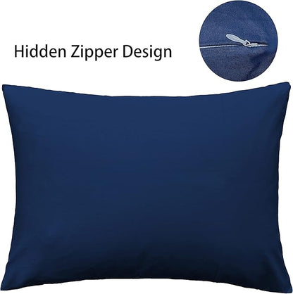 iMaylex Soft 100% Egyptian Cotton Zipper Pillow Case, Cozy and Lightweight Pillowcase, Set of 2, Navy Blue, Queen, 20" x 30"
