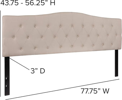 EMMA + OLIVER Tufted Upholstered King Size Headboard in Beige Fabric