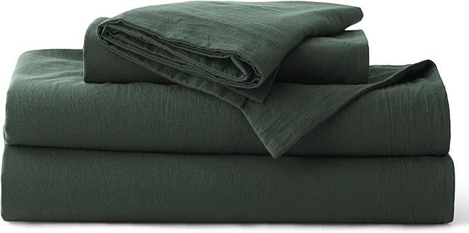 Bedsure 100% Washed Cotton Duvet Cover King Size - Forest Green Minimalist Bedding Set Linen Like - PureWoven Plain Simple & Soft Comforter Cover for All Seasons (Forest Green, King, 104"x90")