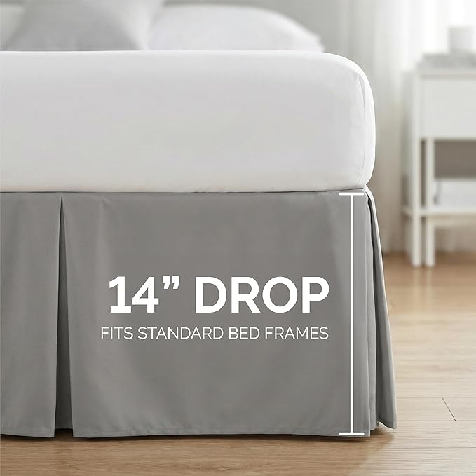 Southshore Fine Living, Inc. Twin Bed Skirt - 14" Drop, Luxury Pleated Bed Skirts, Twin Bedding Dust Ruffle, Twin Size Bed Skirting, Steel Grey