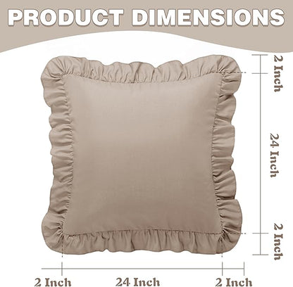 KKJIAF Ruffle Pillow Cases 24x24 Inches, Khaki Square Ruffled Pillow Covers Set of 2, Microfiber Wrinkle Resistant Pillow Shams with Envelope Closure for Sofa Bed Living Room