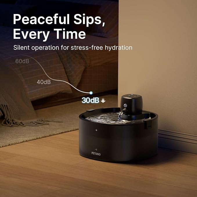 Cordless Cat Water Fountain, Battery Operated, Black, 78oz/2.3L | Wireless Cat Fountain Rechargeable 4000mAh, Motion Sensor, Ultra-Quiet Pump, Locking Lid, Automatic Pet Fountain