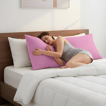 Elegant Comfort Luxury Ultra-Soft 1-Piece Body Pillowcase - 1500 Premium Hotel Quality Microfiber Double Brushed - Wrinkle Resistant, Body Pillowcase Size, Light Pink
