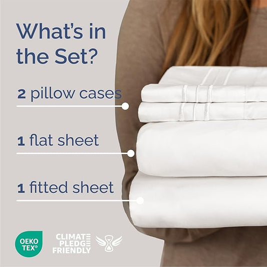 Queen Size 4 Piece Sheet Set - Comfy Breathable & Cooling Bed Sheets Set - Hotel Luxury Bedding for Women, Men, Kids, Teens, Boys & Girls - Deep Pockets, Soft, Wrinkle Free - Oeko-Tex - Antique White