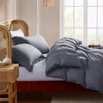 Nestl Dark Grey Duvet Cover Full Size - Soft Double Brushed Full Size Duvet Cover Set, 3 Piece, with Button Closure, 1 Duvet Cover 80x90 inches and 2 Pillow Shams