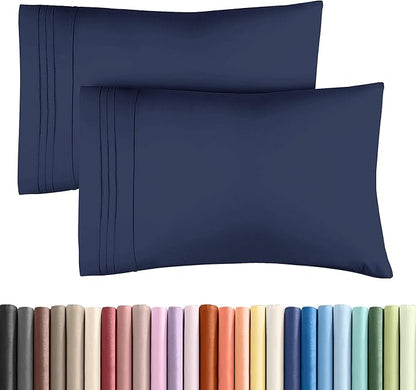 Standard Pillow Cases Set of 2 - Ultra-Soft Hotel Quality Pillowcase Covers - Comfy & Wrinkle Free - Stain & Fade Resistant - Machine Washable Pillow Protectors - 2 Piece Set - Standard Size Navy Blue