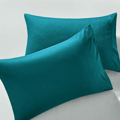 MILVOWOC 2Pcs Brushed Microfiber Standard Pillowcases - 20 x 26 Inch, Teal Pillow Case Set Non Slip Envelope Pillow Cover with Moisture Absorption and Anti-Wrinkle