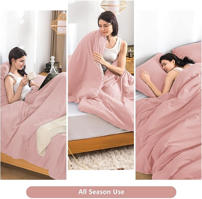 COTTEBED Light Pink Twin XL Comforter Set for College Girls, Ultra-Soft Lightweight Washed Cotton Twin Bedding Comforter Sets for Kids Women Student School Dorm All Season Use, Blush Pink Twin/Twin XL