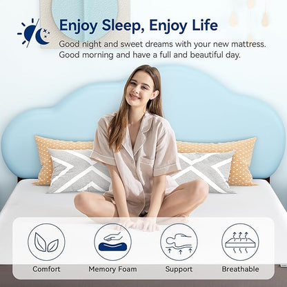Amazon Basics Breathable Memory Foam Mattress, Soft Plush Feel, 6 Inch, Queen, White/Grey, 80 x 60 x 6 inches (LxWxH)