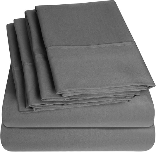 Sweet Home Collection 6 Piece 1500 Supreme Collection Brushed Microfiber Deep Pocket Sheet Set-2 Extra Pillow Cases, Great Value, Rv Short Queen, Gray